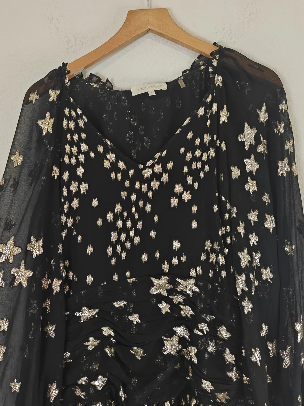 LoveShackFancy Rina Metallic Star Mini Dress Silk Blend Fairytale Party Sz 2 - Picture 8 of 16